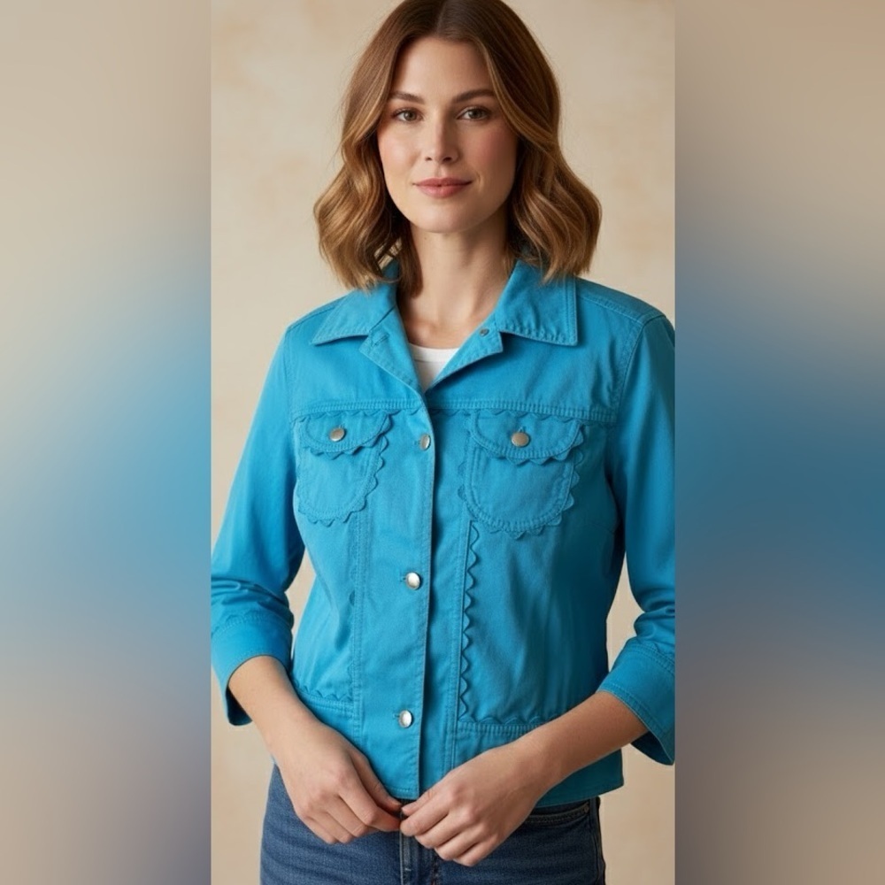 Escada Sport Turquoise Scalloped Trim Jacket | Size 40